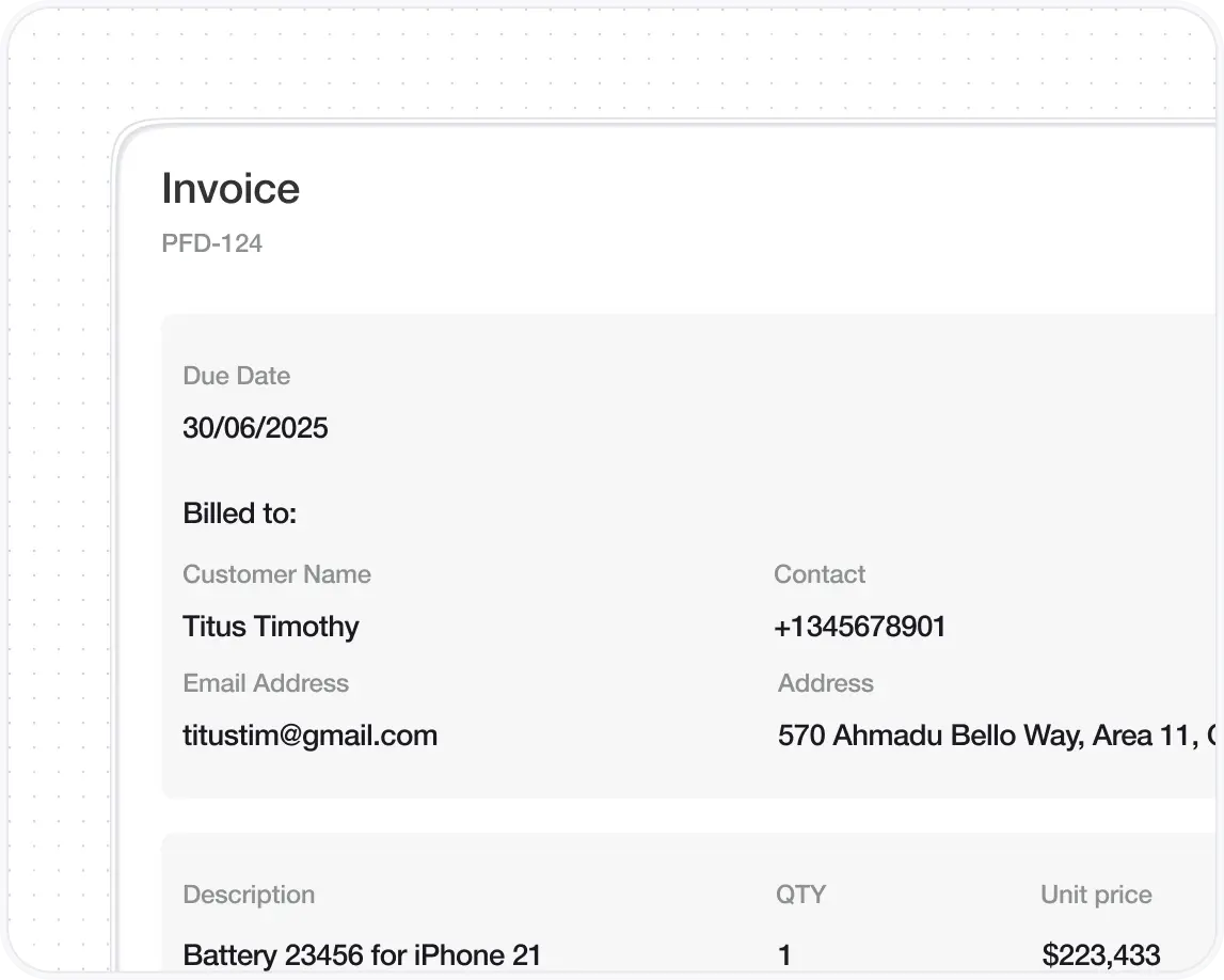 ProFix Desk invoice details