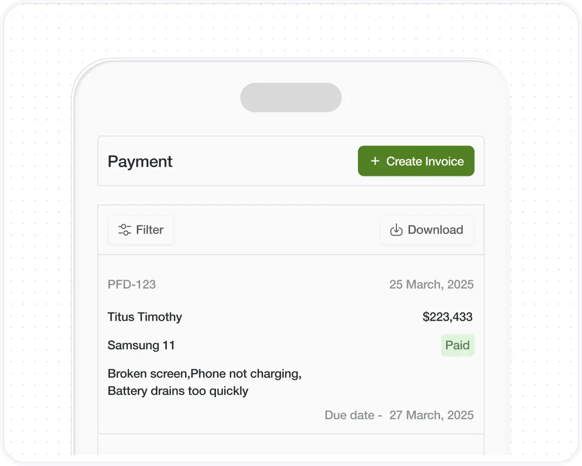 ProFix Desk payment tracking dashboard